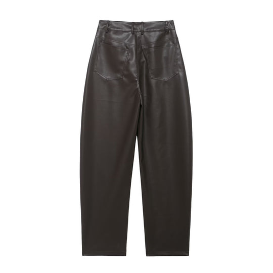 Damen Hochtaillierte Kunstlederhose mit weiter tapered Passform Nord Taschen