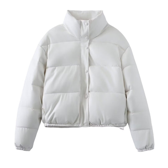 Damen Kurz geschnittene Steppjacke mit hohem Stehkragen, Druckknopfverschluss und elastischem Saum Nord Taschen