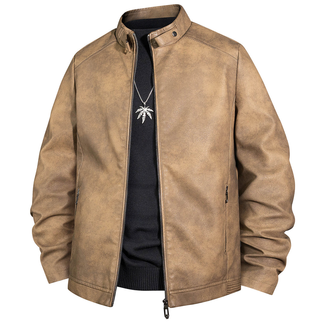 Herren Vintage-Lederoptik-Bomberjacke mit Stehkragen und Reißverschluss Nord Taschen