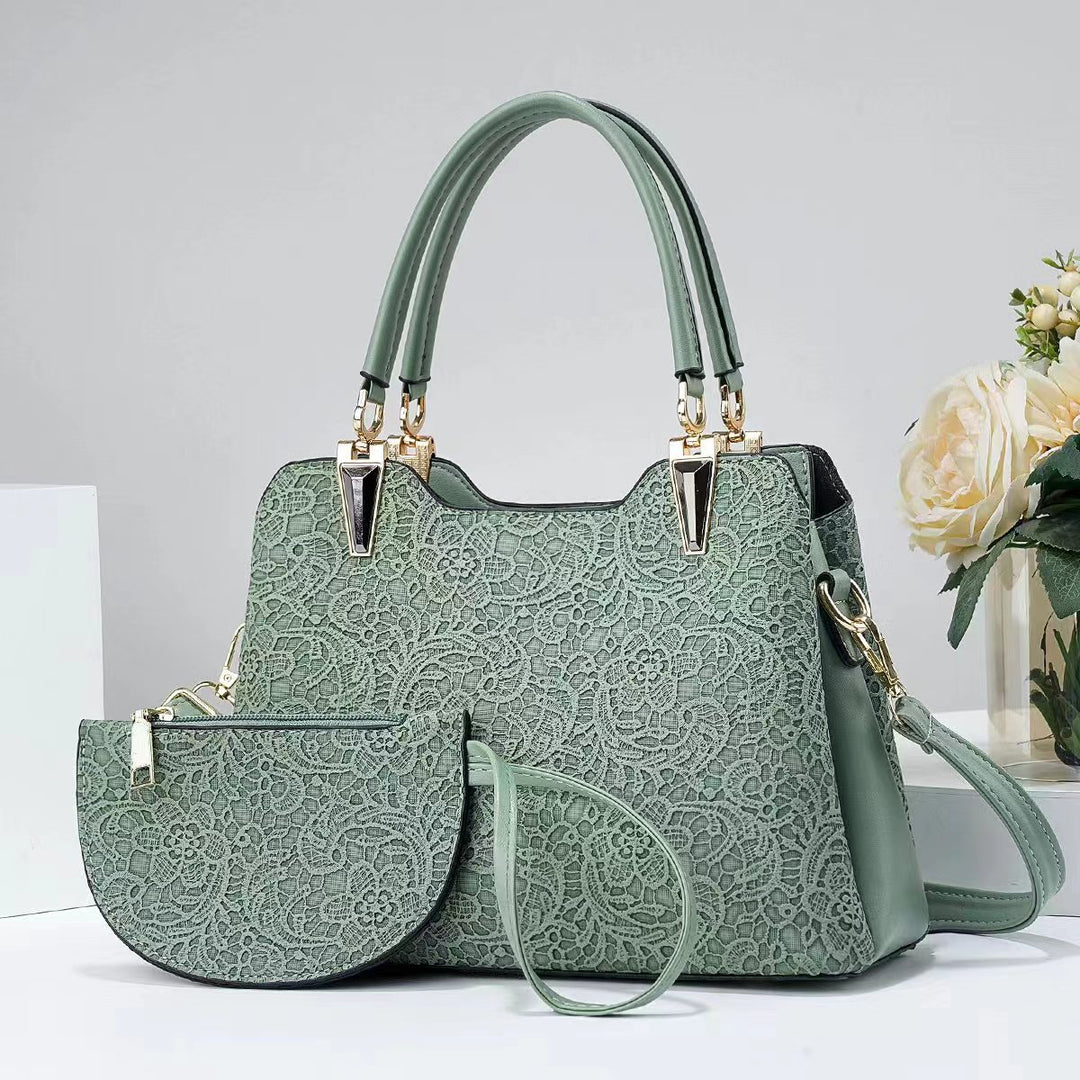 Damen elegante Handtasche mit filigranem Spitzenmuster und abnehmbarer Clutch Nord Taschen