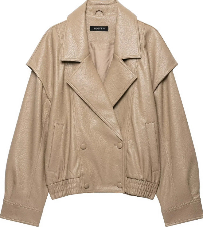Damen Kurzblouson aus Kunstleder mit doppelreihiger Knopfleiste und Schultercape Nord Taschen