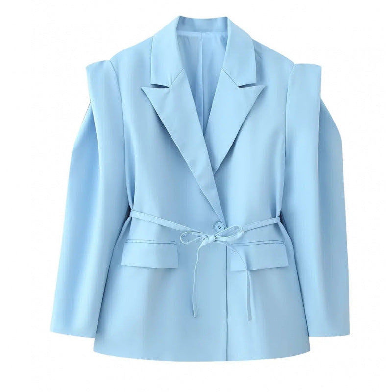 Damen Taillierter Blazer mit zarter Bindeband-Taille, betonter Schulterpartie und Pattentaschen Nord Taschen