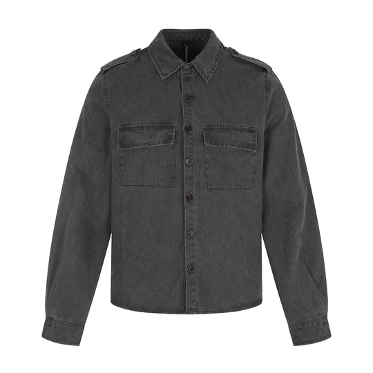 Herren Hemdjacke aus gewaschenem Denim mit Pattentaschen und Schulterklappen Nord Taschen