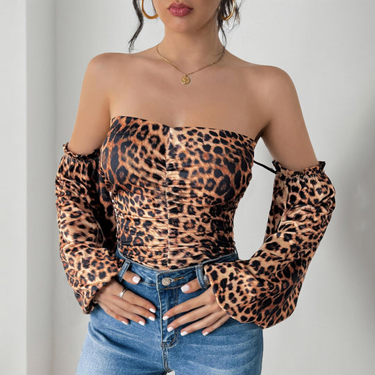 Damen Schulterfreies Bustier-Top mit abnehmbaren Puffärmeln und Raffung Nord Taschen