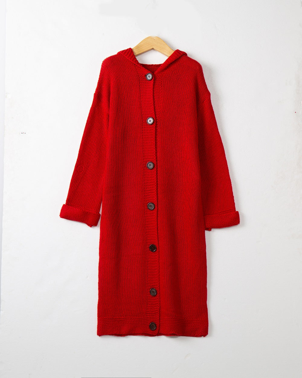 Damen Kapuzen-Longcardigan aus mitteldickem Rippstrick mit durchgehender Knopfleiste und lockerem Oversize-Schnitt Nord Taschen