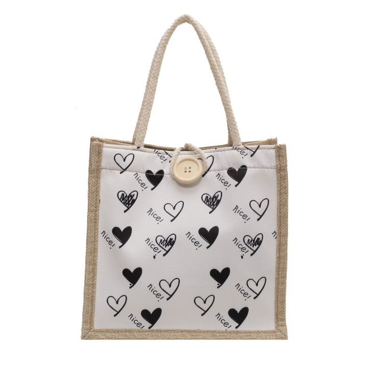Damen Jute-Tragetasche mit verspieltem Herzdesign und Buttonverschluss Nord Taschen