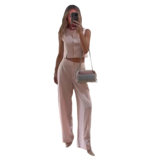 Damen Hochtaillierte weite Sommerhose mit Bügelfalte und Eingrifftaschen Nord Taschen