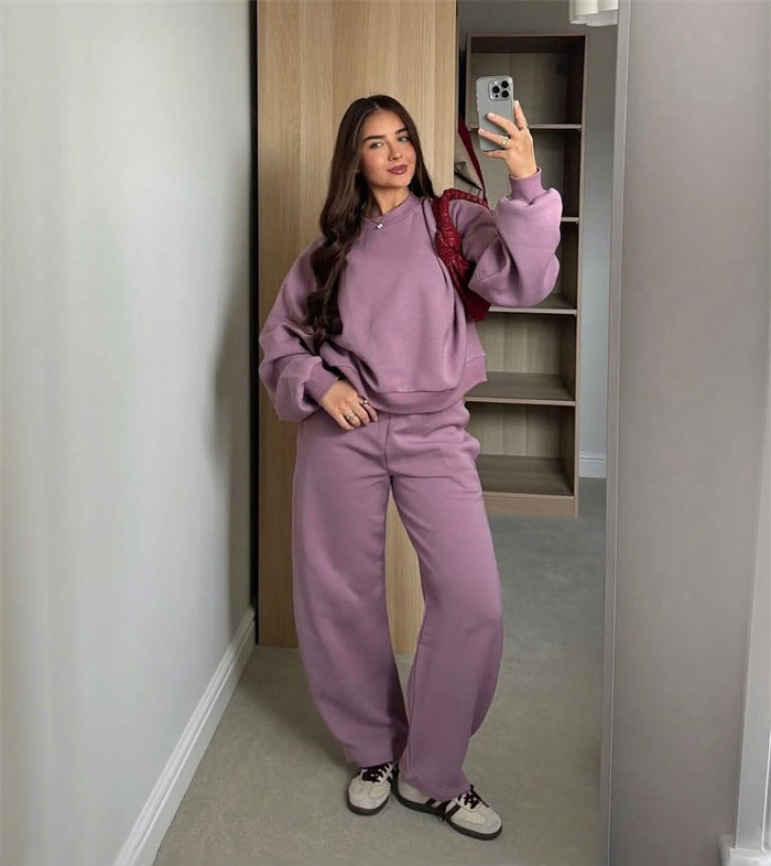 Damen Cropped-Sweatshirt mit hohem Rundhalsausschnitt und elastischer Tunnelzug Wide-Leg Jogginghose Set Nord Taschen