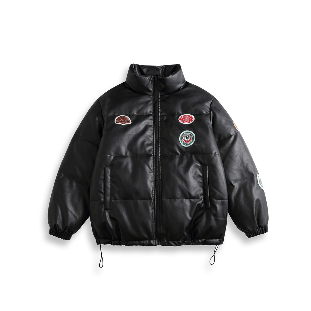 Unisex Kurz geschnittener wattierter Kunstleder‑Puffer mit hohem Stehkragen und Badge‑Details Nord Taschen