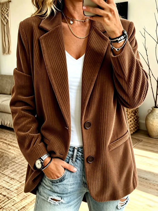 Damen Cordblazer mit Nadelstreifen-Optik und Oversize-Schnitt Nord Taschen