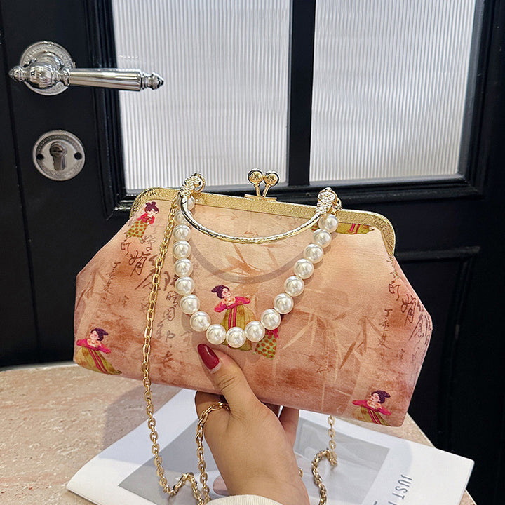 Damen elegante Handtasche mit aufwendigem Zierperlenverschluss Nord Taschen