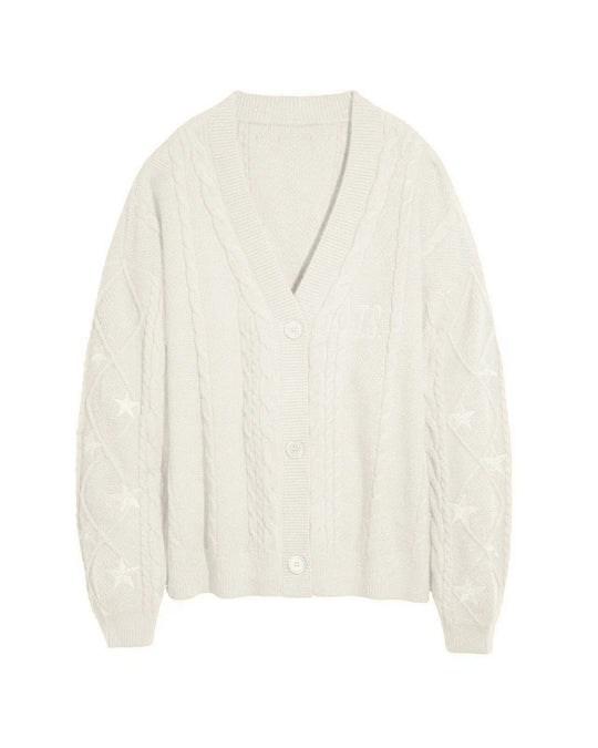 Damen Strickcardigan mit Zopfstrick, Stern‑Stickerei und Glanzfäden Nord Taschen
