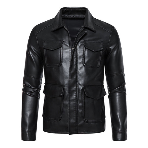 Herren Field-Jacke in glatter Lederoptik mit Pattentaschen und schlanker Passform Nord Taschen