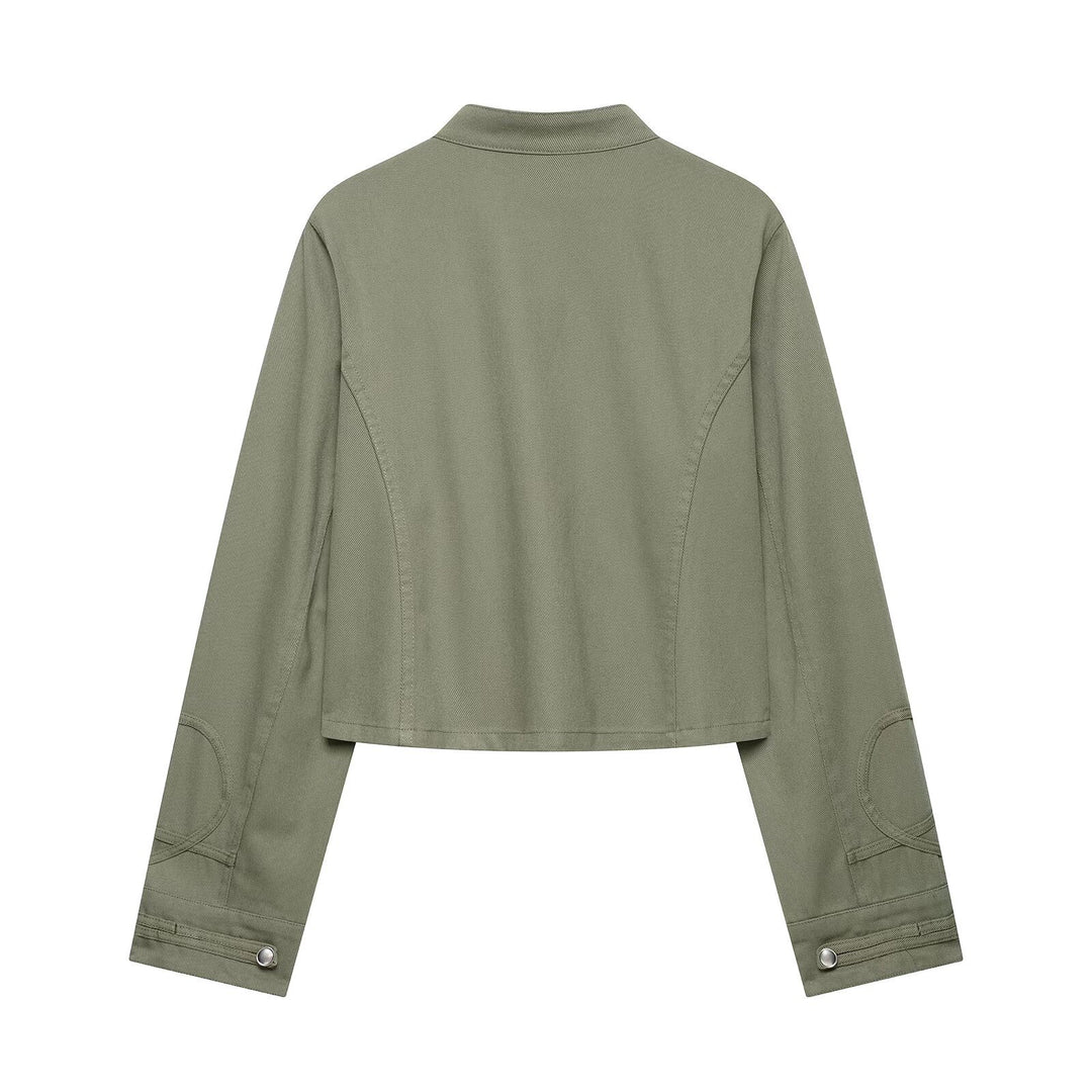 Damen Cropped Offiziersjacke im Military‑Look mit Stehkragen und dekorativen Druckknopfleisten Nord Taschen