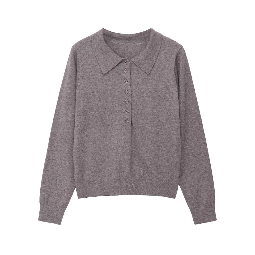 Damen Polokragen-Feinstrickpullover mit Knopfleiste und geripptem Saum Nord Taschen