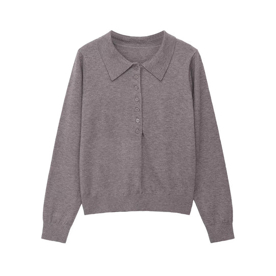 Damen Polokragen-Feinstrickpullover mit Knopfleiste und geripptem Saum Nord Taschen