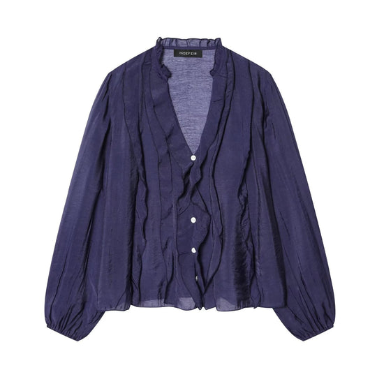 Damen Leichte Chiffon-Bluse mit Volantknopfleiste und Ballonärmeln Nord Taschen