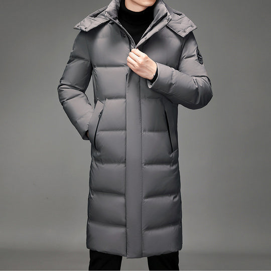 Herren Maxilanger Thermosteppmantel mit hohem Kragen und verdeckter Front Nord Taschen