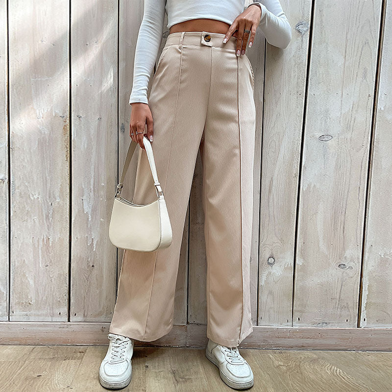 Damen Elegante Hochtaillierte Stoffhose Nord Taschen