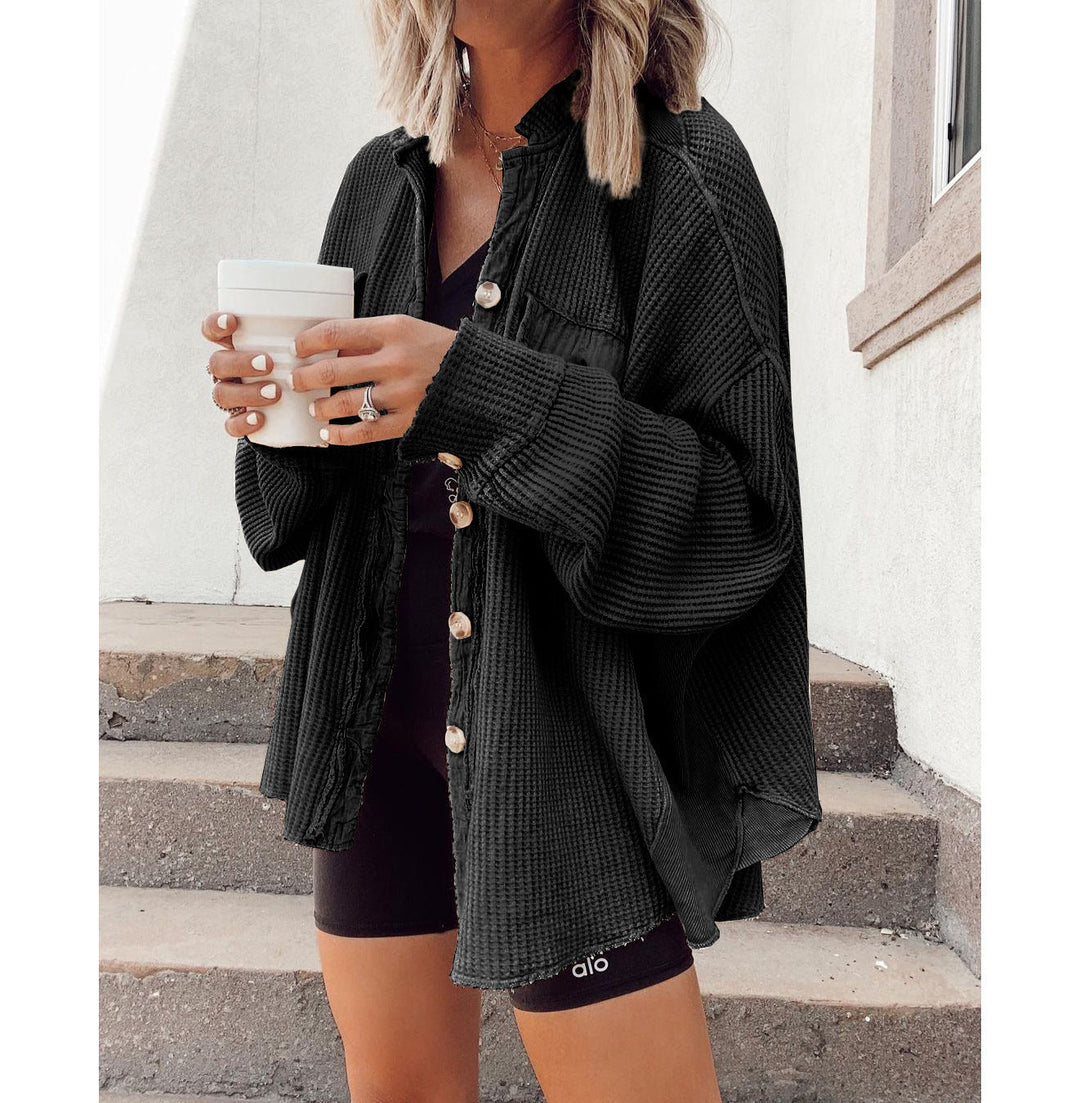 Damen Lässiges Overshirt mit Struktur und Druckknopfverschluss