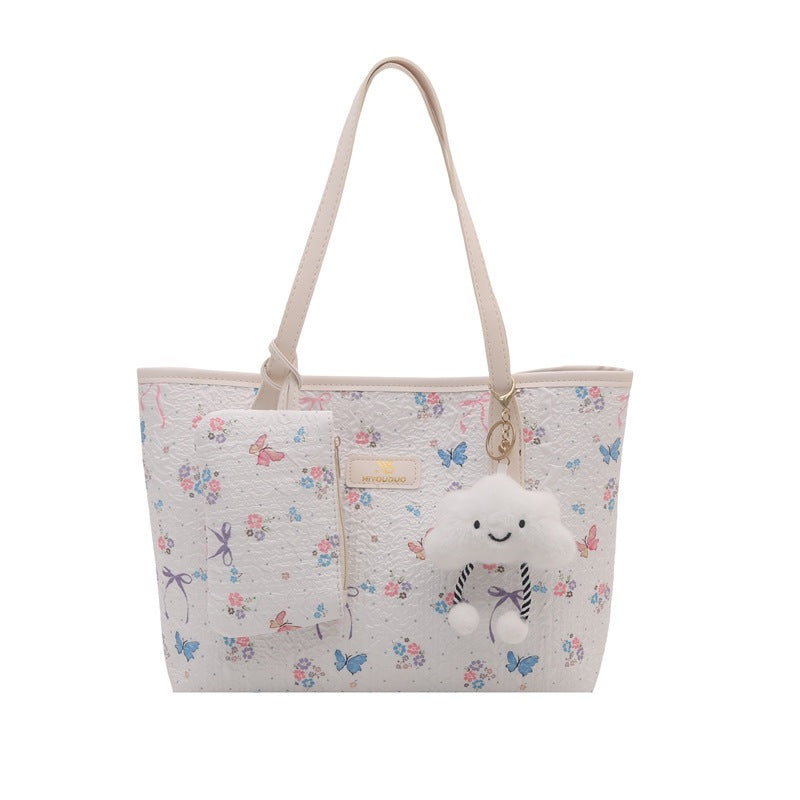 Damen modische Strandtasche mit floralem Stickmuster und separatem Kosmetiktäschchen Nord Taschen