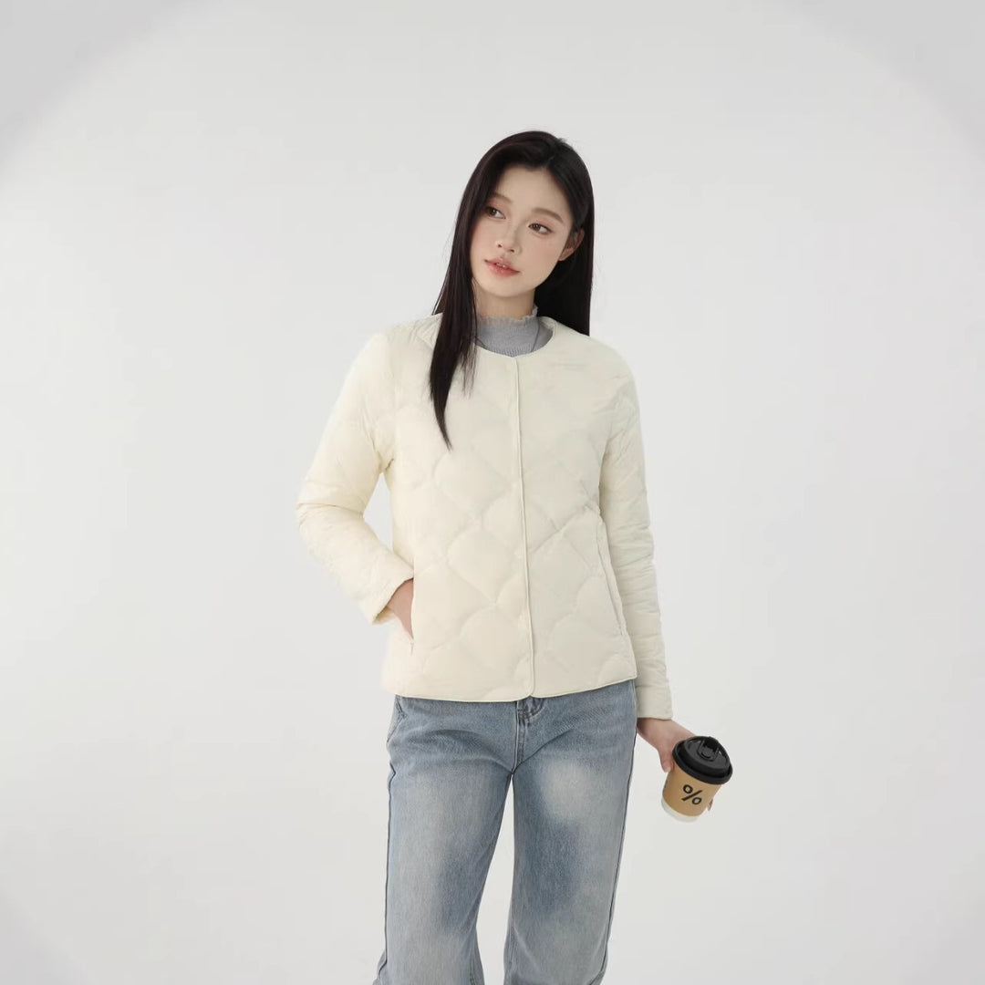 Damen leichte gesteppte Kurzjacke mit rundem Ausschnitt und Muschelsteppung Nord Taschen