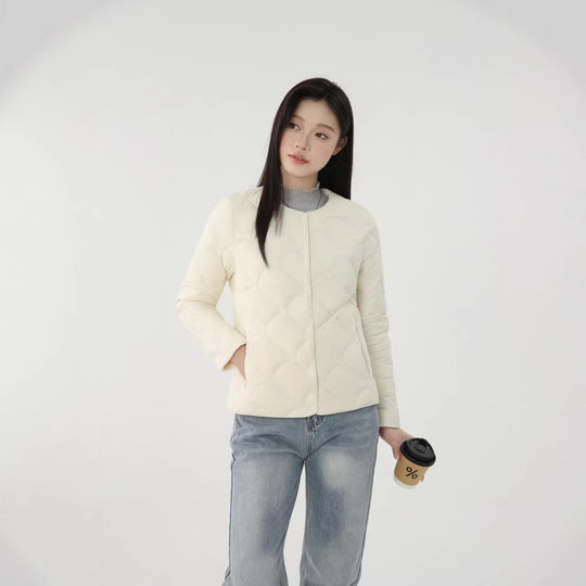 Damen leichte gesteppte Kurzjacke mit rundem Ausschnitt und Muschelsteppung Nord Taschen