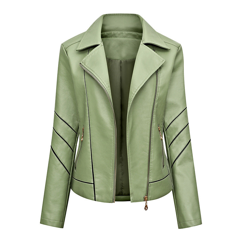 Damen Taillierte Kunstleder‑Bikerjacke mit asymmetrischen Ziernähten und Reißverschlusstaschen Nord Taschen