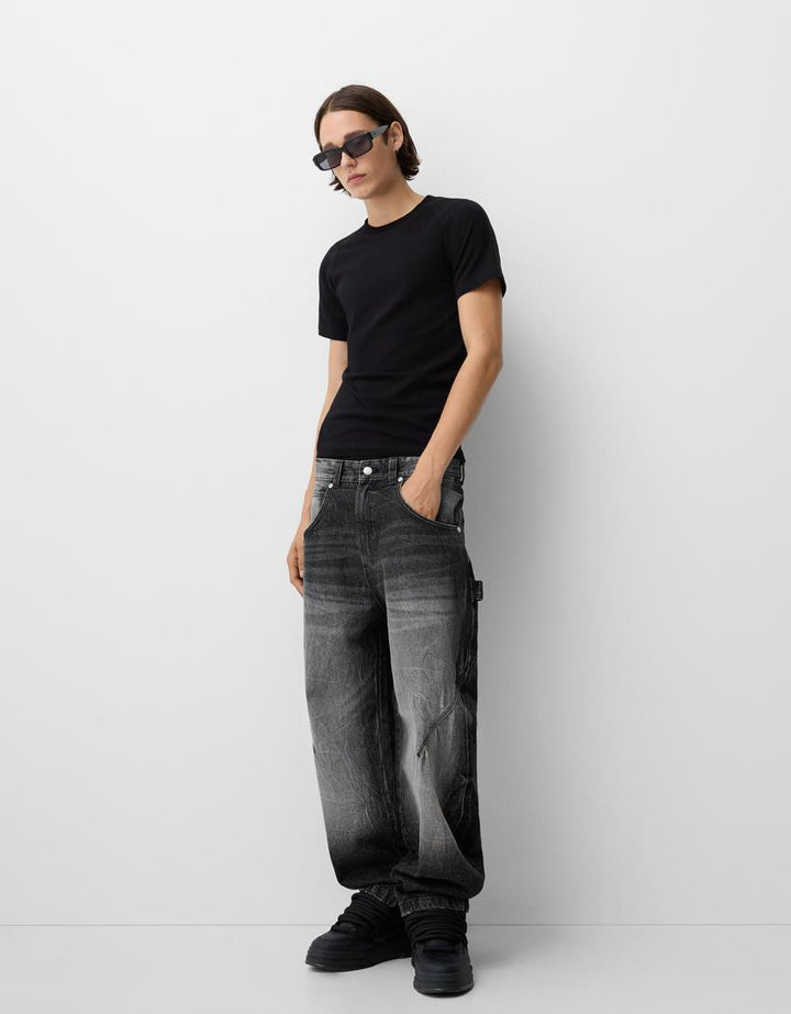 Herren lockere Carpenter-Jeans mit weitem Bein, tiefem Schritt und stonewashed Used-Optik Nord Taschen