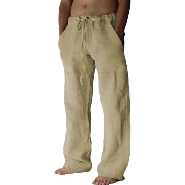 Herren Leinenhose mit weitem Schnitt Kordelzug und Seitentaschen Nord Taschen