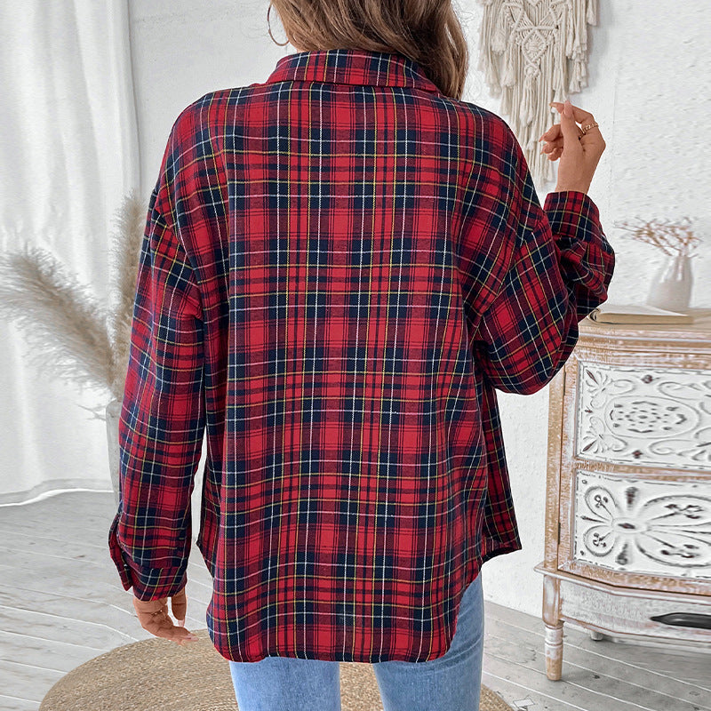 Damen Oversize-Karo-Hemdbluse aus weichem Flanell mit Brusttasche und verlängertem Rückenteil Nord Taschen