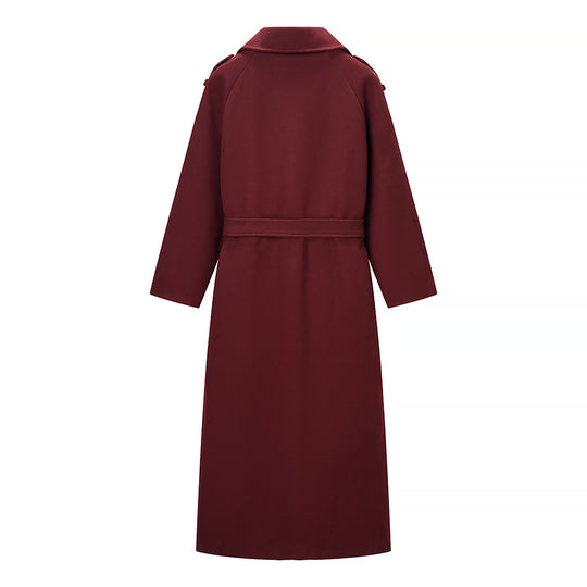 Damen Maxilanger Wollmix-Trenchcoat mit Schulterpasse, Bindegürtel und Krempelärmeln Nord Taschen