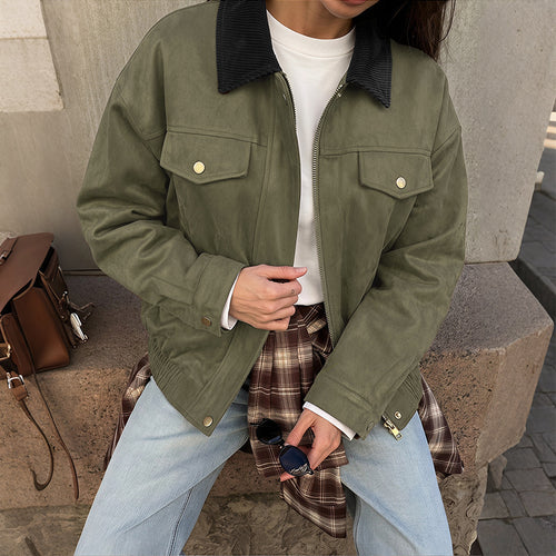 Damen Elegante Suede Jacke Nord Taschen