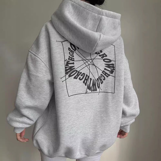 Damen Oversize Kapuzenpullover mit Grafikprint auf dem Rücken Nord Taschen