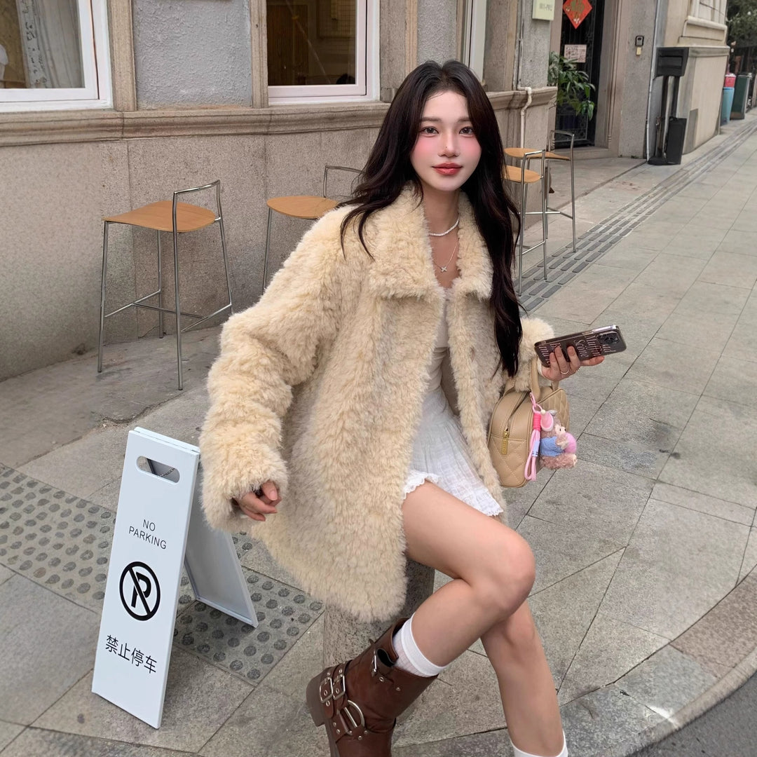 Damen Kuscheliger Kunstfell‑Teddy‑Mantel im Oversize‑Schnitt Nord Taschen