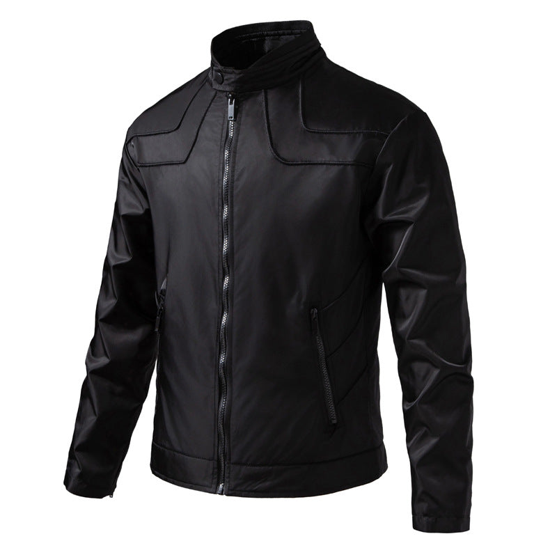 Herren schmale wasserabweisende Kunstlederoptik-Übergangsjacke mit Stehkragen Nord Taschen