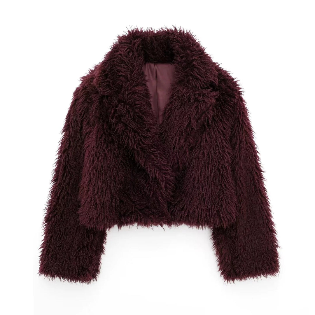 Damen Kurzjacke im Cropped‑Schnitt aus fluffigem Hochflor‑Faux‑Fur mit tiefem Schalkragen Nord Taschen