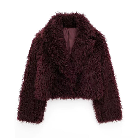 Damen Kurzjacke im Cropped‑Schnitt aus fluffigem Hochflor‑Faux‑Fur mit tiefem Schalkragen Nord Taschen