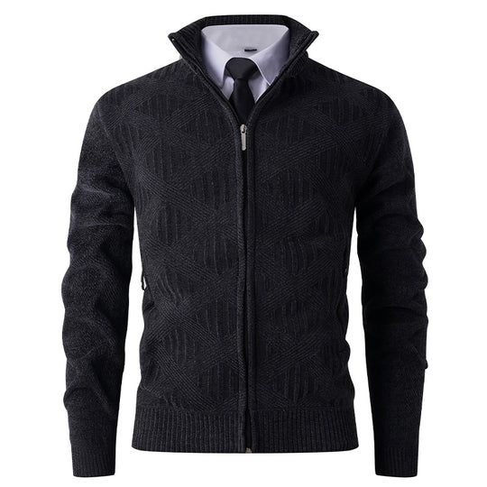 Herren Geometrischer Jacquard-Zipcardigan mit Stehkragen und Reißverschlusstaschen Nord Taschen