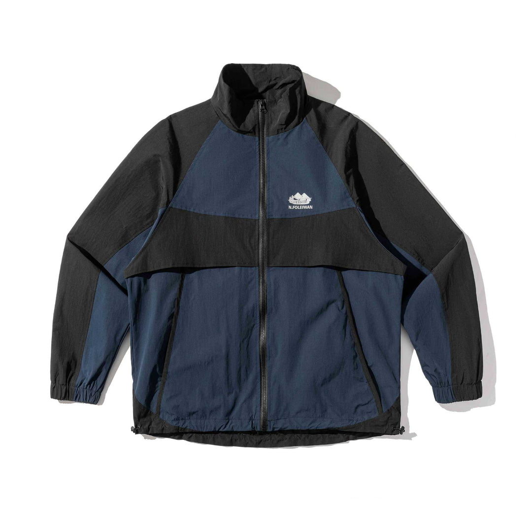 Unisex Leichte Colorblock-Windjacke im Boxy-Cut mit hohem Stehkragen und Kordelzugsaum Nord Taschen