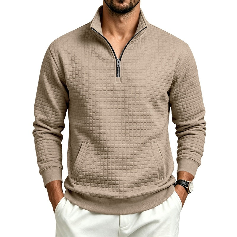 Herren Stehkragen-Sweatshirt mit Halbzip und gesteppter Waffelstruktur Nord Taschen