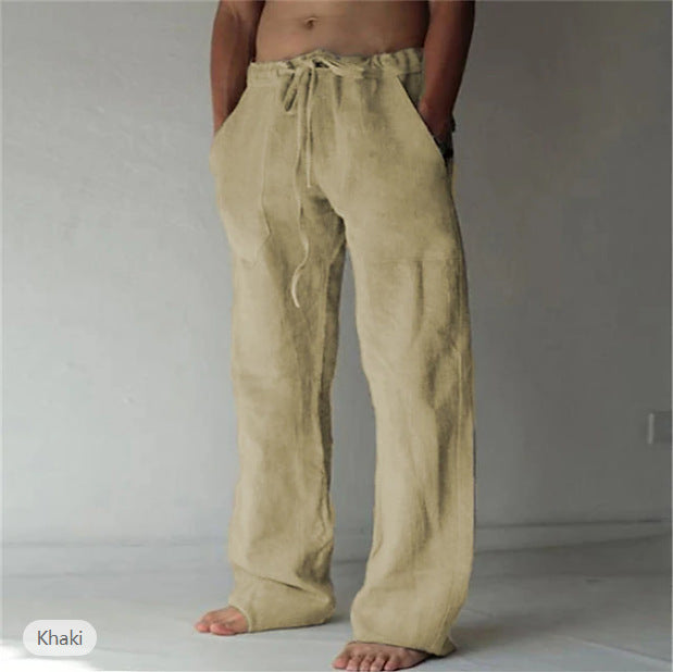 Herren Leinenhose mit weitem Schnitt Kordelzug und Seitentaschen Nord Taschen