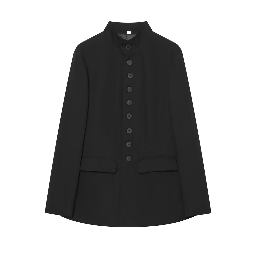 Damen Taillierter Kurzblazer mit Stehkragen und durchgehender Knopfleiste Nord Taschen