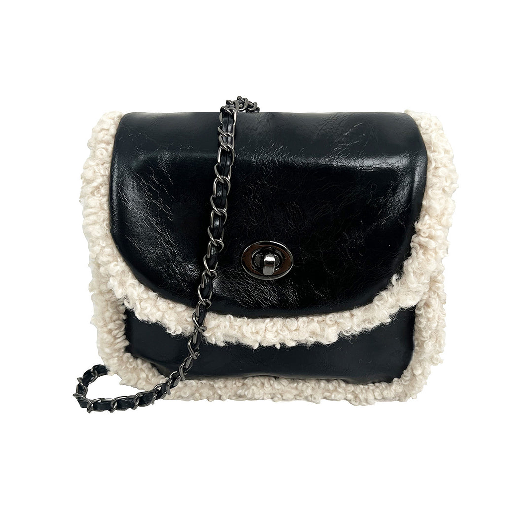 Damen Schultertasche mit luxuriösem Kunstleder und charmanten Wollakzent Nord Taschen