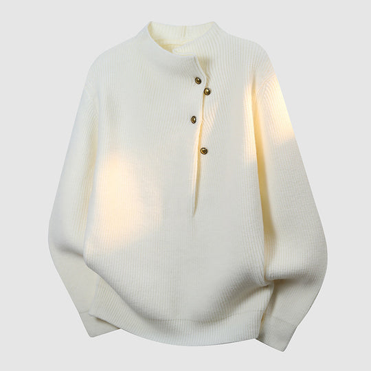 Damen Oversized Feinstrick-Pullover mit asymmetrischer Knopfleiste und Stehkragen Nord Taschen