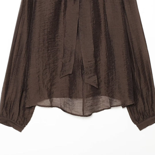 Damen Transparente Chiffonbluse mit Schleifenkragen, Volumenärmeln und Blumenbrosche Nord Taschen
