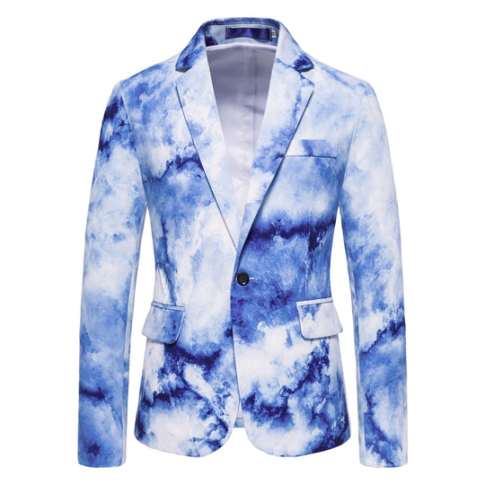 Herren Slim-Fit Sakko mit Aquarell-Print und Ein-Knopf-Verschluss Nord Taschen