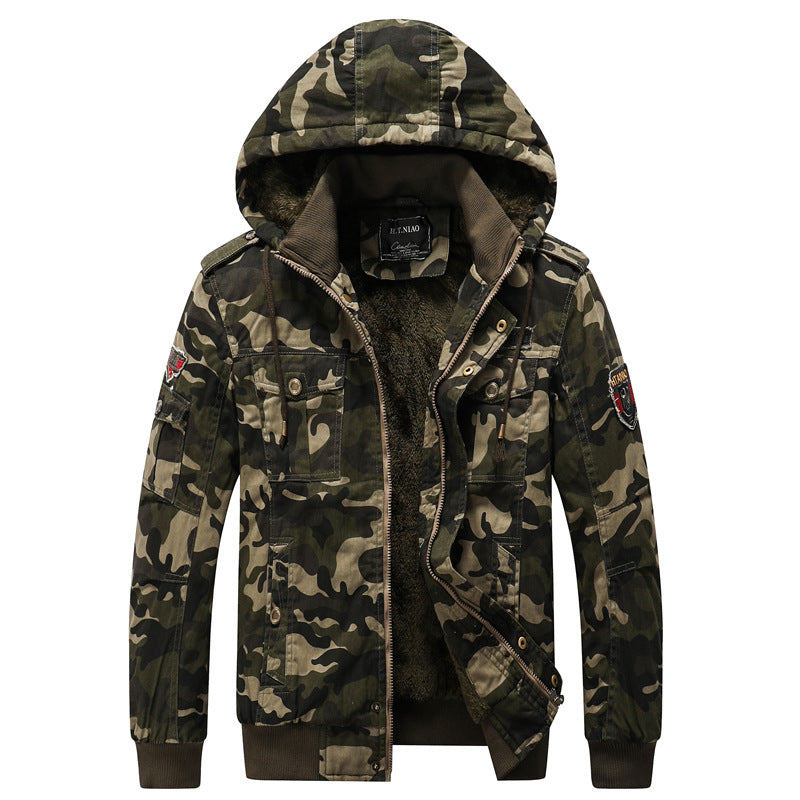 Herren Gefütterte Kapuzenparka im Camouflage-Militärstil mit Teddyfutter Nord Taschen