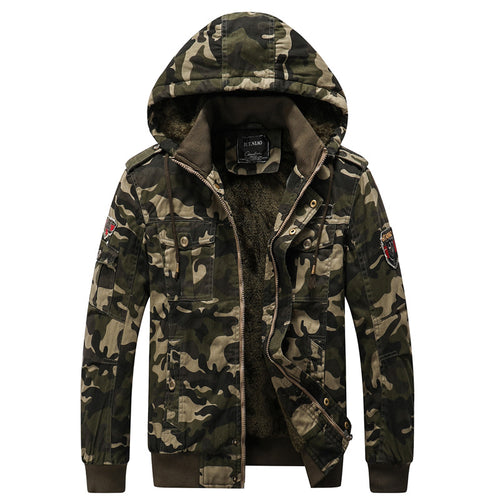 Herren Gefütterte Kapuzenparka im Camouflage-Militärstil mit Teddyfutter Nord Taschen