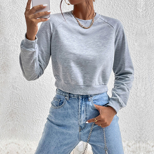Damen Cropped Sweatshirt aus Baumwollmix mit Raglanärmeln Nord Taschen